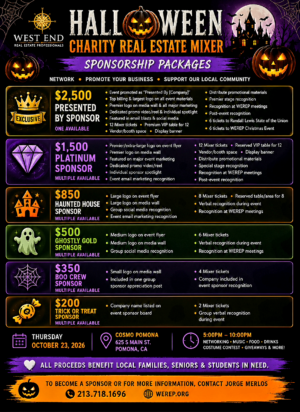 Sponsorship Packages for WEREP Halloween Charity Mixer | Thursday October 22, 2026